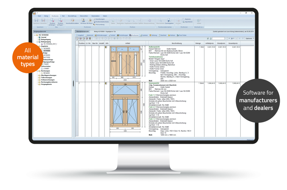 Klaes este software-ul ERP artizan pentru construcția de ferestre și uși - Captură de ecran a construcției de ferestre din lemn
